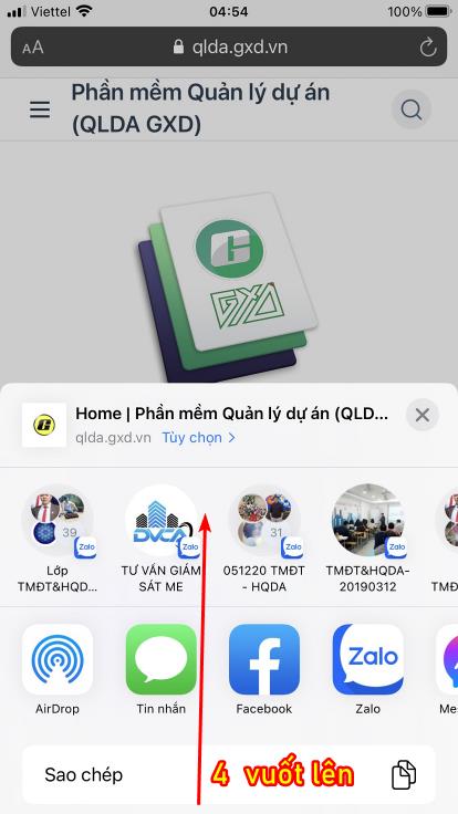 Vuốt kéo bên dưới lên trên